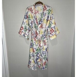 Vintage David Brown Saks 5th Avenue Robe Women's Large Colorful Geometric 80s